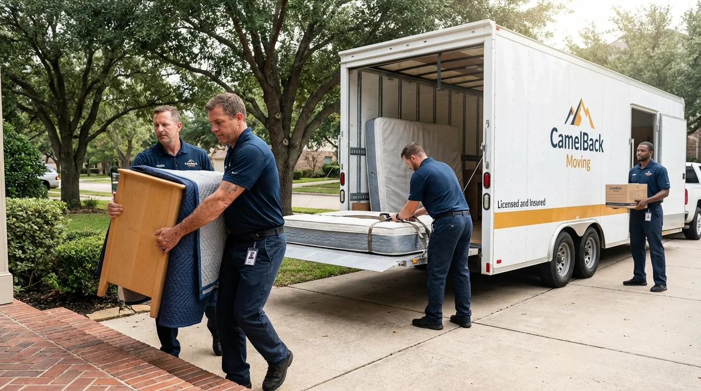 Crew loading residential truck for cross-state move from Fort Kent, ME