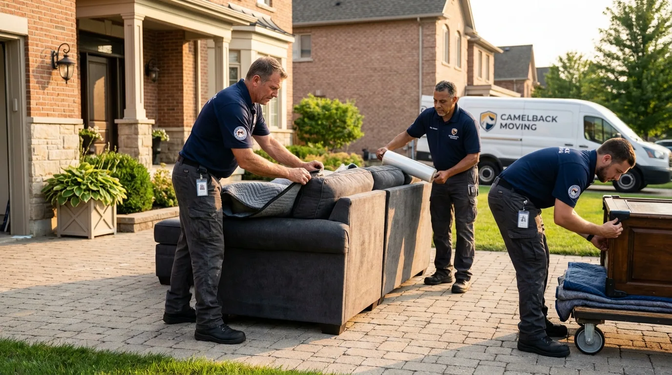 Large estate moving crew wrapping furniture in Fort Kent, ME